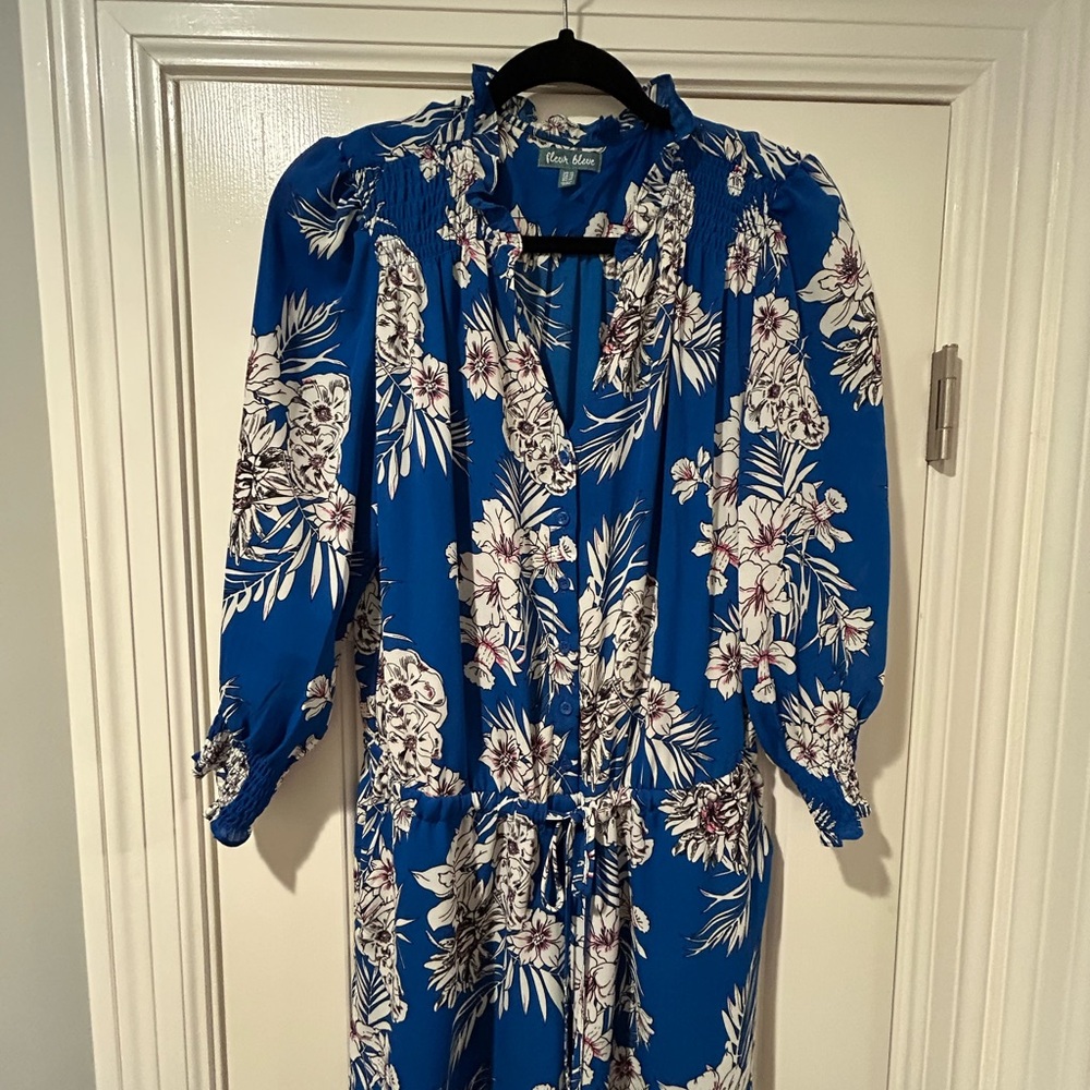 Vibrant Blue Floral Midi Dress